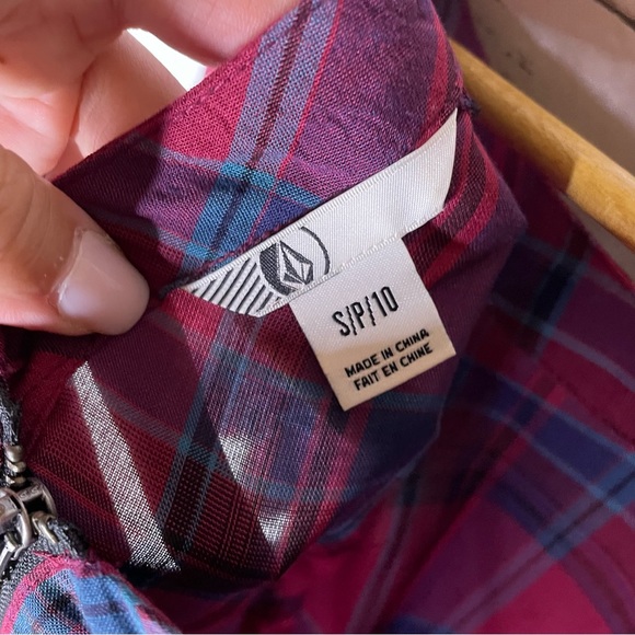 Volcom Red Blue Plaid Short Sleeve Skater Mini Dress - Picture 5 of 7